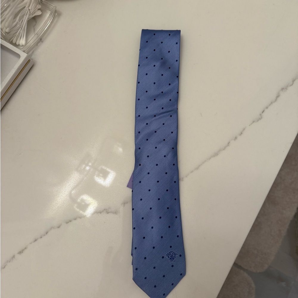 Versace Blue Tie with Black Dots